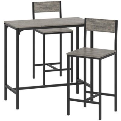 Wyld Haus Novero Dine 3-Piece Industrial Breakfast Bar Set With 2 Stools And Footrest Support, Charcoal Grey And Black - image 1