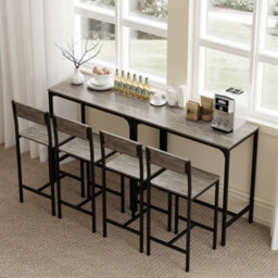 Wyld Haus Novero Dine 3-Piece Industrial Breakfast Bar Set With 2 Stools And Footrest Support, Charcoal Grey And Black - thumbnail 8