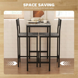 Wyld Haus Novero Dine 3-Piece Industrial Breakfast Bar Set With 2 Stools And Footrest Support, Charcoal Grey And Black - thumbnail 5