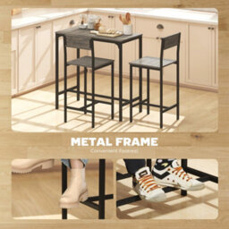 Wyld Haus Novero Dine 3-Piece Industrial Breakfast Bar Set With 2 Stools And Footrest Support, Charcoal Grey And Black - thumbnail 4