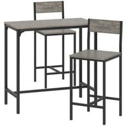 Wyld Haus Novero Dine 3-Piece Industrial Breakfast Bar Set With 2 Stools And Footrest Support, Charcoal Grey And Black - thumbnail 1