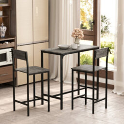 Wyld Haus Novero Dine 3-Piece Industrial Breakfast Bar Set With 2 Stools And Footrest Support, Charcoal Grey And Black - thumbnail 7