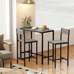 Wyld Haus Novero Dine 3-Piece Industrial Breakfast Bar Set With 2 Stools And Footrest Support, Charcoal Grey And Black - thumbnail 6