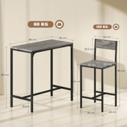 Wyld Haus Novero Dine 3-Piece Industrial Breakfast Bar Set With 2 Stools And Footrest Support, Charcoal Grey And Black - thumbnail 3