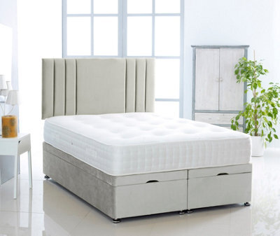 Comfy Deluxe Silver Plush Foot Lift Ottoman Bed With Memory Spring Mattress And Headboard 6.0 Ft Super King - image 1