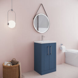 Balterley Belvide Partial Fluted 2 Door Floor Standing Vanity Unit With Mid-Edge 1 Tap Hole Ceramic Basin - 500mm - Satin Blue - thumbnail 4