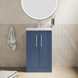 Balterley Belvide Partial Fluted 2 Door Floor Standing Vanity Unit With Mid-Edge 1 Tap Hole Ceramic Basin - 500mm - Satin Blue - thumbnail 2