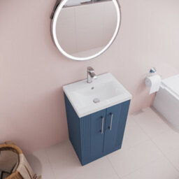 Balterley Belvide Partial Fluted 2 Door Floor Standing Vanity Unit With Mid-Edge 1 Tap Hole Ceramic Basin - 500mm - Satin Blue - thumbnail 3