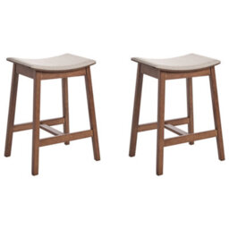 Beliani Set Of 2 Bar Stools Dixon Wood Dark Brown/ Beige - thumbnail 1