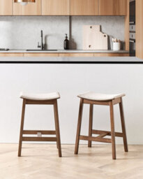 Beliani Set Of 2 Bar Stools Dixon Wood Dark Brown/ Beige - thumbnail 2