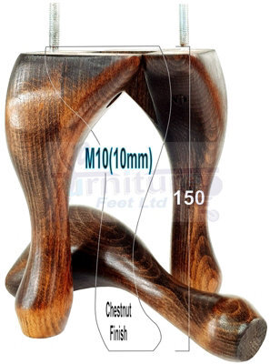 L&F Queen Anne Wooden Legs Chestnut Wash 150mm High Set Of 4 Replacement Furniture Feet Chairs Sofas Footstools M10 (10mm) - image 1