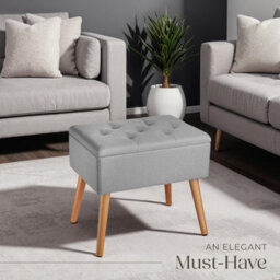 Tectake Bench Ranya Upholstered Linen Look With Storage Space - 300Kg Capacity - Light Grey - thumbnail 9