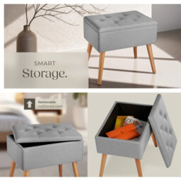 Tectake Bench Ranya Upholstered Linen Look With Storage Space - 300Kg Capacity - Light Grey - thumbnail 5