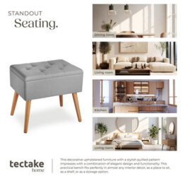 Tectake Bench Ranya Upholstered Linen Look With Storage Space - 300Kg Capacity - Light Grey - thumbnail 7