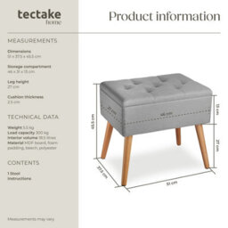 Tectake Bench Ranya Upholstered Linen Look With Storage Space - 300Kg Capacity - Light Grey - thumbnail 6