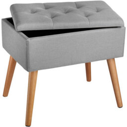 Tectake Bench Ranya Upholstered Linen Look With Storage Space - 300Kg Capacity - Light Grey - thumbnail 1