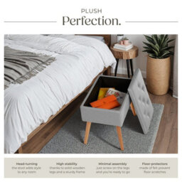 Tectake Bench Ranya Upholstered Linen Look With Storage Space - 300Kg Capacity - Light Grey - thumbnail 3