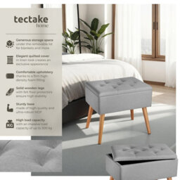 Tectake Bench Ranya Upholstered Linen Look With Storage Space - 300Kg Capacity - Light Grey - thumbnail 2
