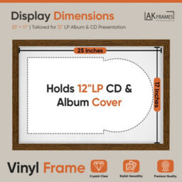 "AK Frames 25X17"" Dark Oak Modern Vinyl Record Frame With White Mount For 12 Inch Lp Cover & Disc - Overlapped Design" - thumbnail 2