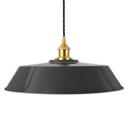 Slate Grey Large Chancery Painted Dome Pendant Light With Polished Brass Lamp Holder And Black Twisted Cable - Se Home