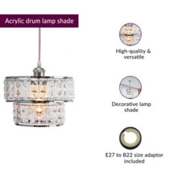 Innoteck Acrylic 2 Tier Drum Ceiling Light Shade With Chrome Frame - thumbnail 3