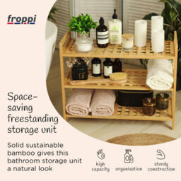 Froppi™ Bamboo Standing Storage Unit, Bathroom Shelf, Kitchen Shelf, Shoe Rack, 3 Tier Shelf Organizer L69 W28 H54.5 Cm - thumbnail 3