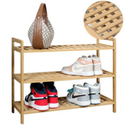 Froppi™ Bamboo Standing Storage Unit, Bathroom Shelf, Kitchen Shelf, Shoe Rack, 3 Tier Shelf Organizer L69 W28 H54.5 Cm