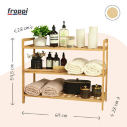 Froppi™ Bamboo Standing Storage Unit, Bathroom Shelf, Kitchen Shelf, Shoe Rack, 3 Tier Shelf Organizer L69 W28 H54.5 Cm - thumbnail 2