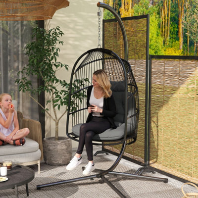 Outsunny Rattan Egg Chair With Installation Kit, Indoor Outdoor Swing Chair - image 1