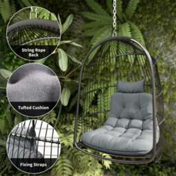 Outsunny Rattan Egg Chair With Installation Kit, Indoor Outdoor Swing Chair - thumbnail 7