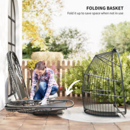 Outsunny Rattan Egg Chair With Installation Kit, Indoor Outdoor Swing Chair - thumbnail 6
