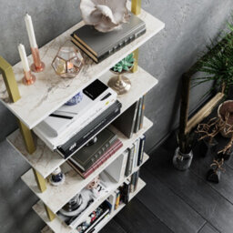 Decorotika Piante Bookcase Shelving Unit White Marble Effect & Gold - thumbnail 3