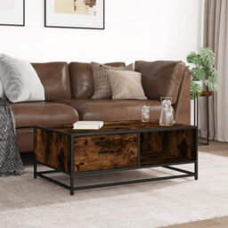Walplus Coffee Table Smoked Oak 90X57X35 Cm Engineered Wood And Metal - thumbnail 3