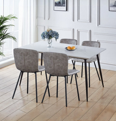 Hallowood Furniture Cullompton Large Rectangular Dining Table (1.6M) With 4 Taupe Leather Effect Chairs - image 1