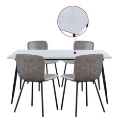 Hallowood Furniture Cullompton Large Rectangular Dining Table (1.6M) With 4 Taupe Leather Effect Chairs - thumbnail 8