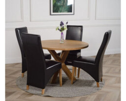That's Furniture Oregon Round Oak Dining Table And 4 Chairs Dining Set With Lola Black Leather Chairs - thumbnail 2