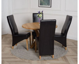 That's Furniture Oregon Round Oak Dining Table And 4 Chairs Dining Set With Lola Black Leather Chairs - thumbnail 3