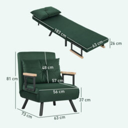 Homcom Click Clack Single Chair Bed Settee For Living Room, Green - thumbnail 3