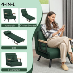 Homcom Click Clack Single Chair Bed Settee For Living Room, Green - thumbnail 4