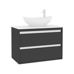 Royal Bathrooms Orion 800mm Matt Obsidian Black Wall Hung Plain White Countertop Vanity Unit 2 Drawer With Amaze Basin & Chrome Accent Trim - thumbnail 6
