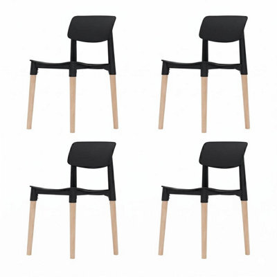 Urbn-Living Urbnliving Set Of 4 Scandinavian Dining Chairs Beech Wood Legs Modern Plastic Seat - Black - image 1
