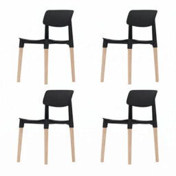 Urbn-Living Urbnliving Set Of 4 Scandinavian Dining Chairs Beech Wood Legs Modern Plastic Seat - Black - thumbnail 1
