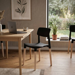 Urbn-Living Urbnliving Set Of 4 Scandinavian Dining Chairs Beech Wood Legs Modern Plastic Seat - Black - thumbnail 2