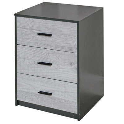 Urbn-Living Urbnliving Height 56Cm 3 Drawer Wooden Bedroom Bedside Cabinet Furniture Black Carcass & Ash Grey Drawers Storage Nightstand - image 1