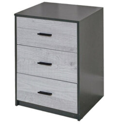 Urbn-Living Urbnliving Height 56Cm 3 Drawer Wooden Bedroom Bedside Cabinet Furniture Black Carcass & Ash Grey Drawers Storage Nightstand - thumbnail 1