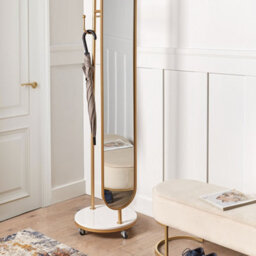 Wyld And Coco Gilded Home Gold Coat Stand With Marble Base And Full-Length Mirror, Large Modern Freestanding Hallway Rack - thumbnail 2