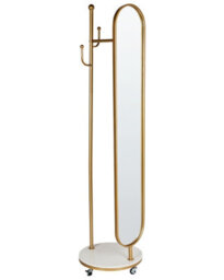 Wyld And Coco Gilded Home Gold Coat Stand With Marble Base And Full-Length Mirror, Large Modern Freestanding Hallway Rack - thumbnail 3