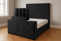 Royal View Velvet Upholstered Smart Tv Bed Frame - Plush Velvet, Dark Grey