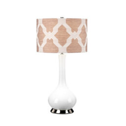 Luminosa Lighting Elstead Milo Table Lamp With Round Shade, Polished Nickel, White, Pink