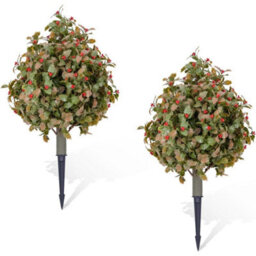2 Pack  Artificial Topiary Trees Bushes Resistant Metal Ground Spike